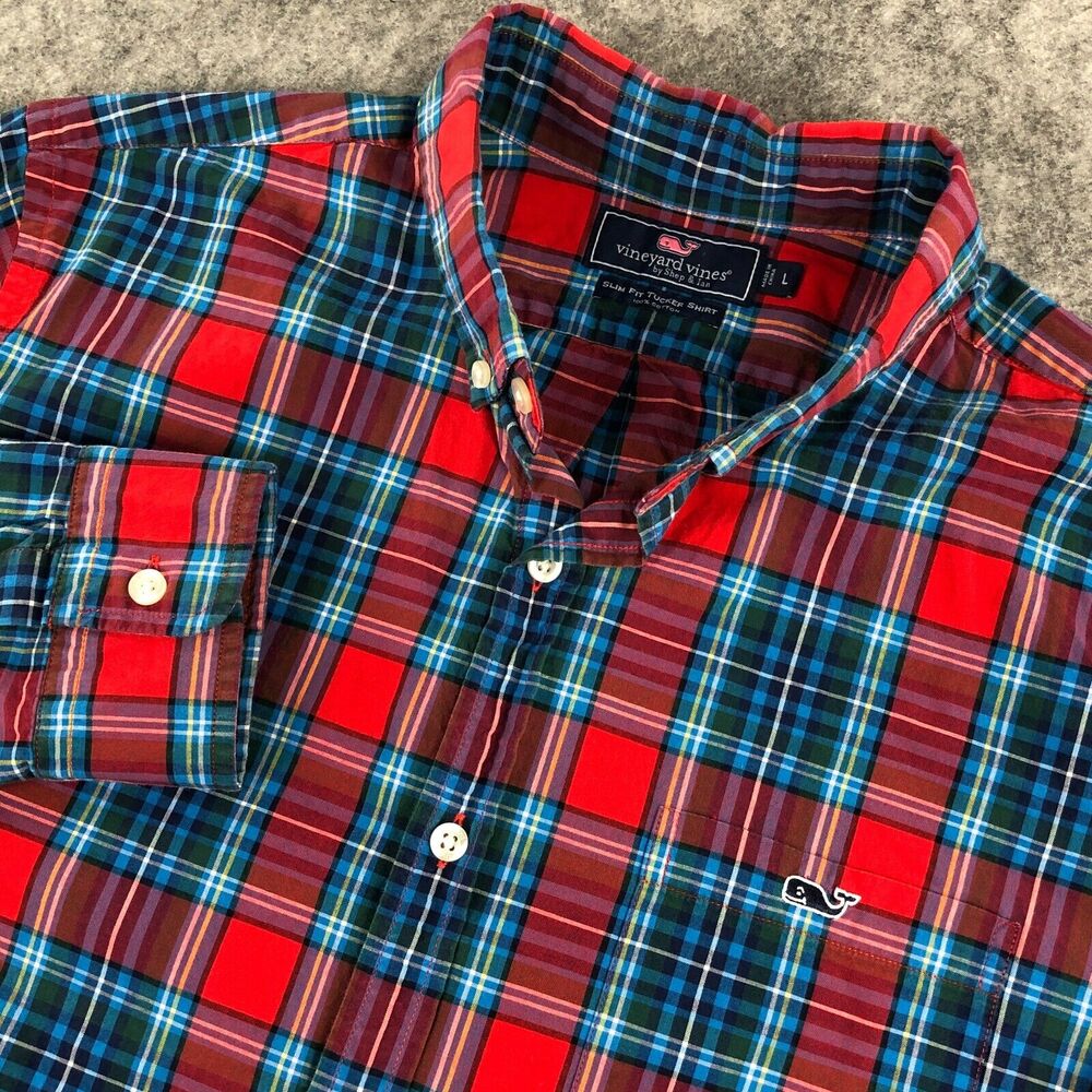 Vineyard Vines Red and Blue Plaid Casual Button Down Shirt